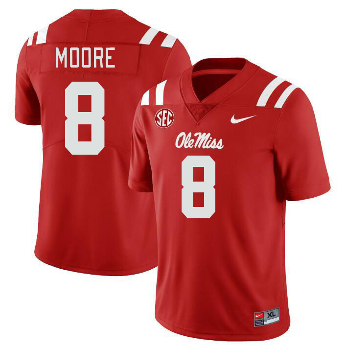 Ole Miss Rebels #8 Elijah Moore College Football Jerseys Stitched Sale-Red